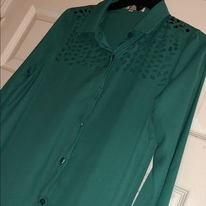 Green Boutique Silk Button Down Blouse !!